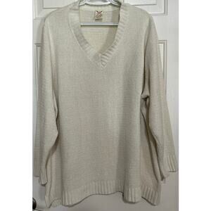 Faded Glory Women's White Soft V-Neck Gold Sparkle Sweater Size 4X 26W-28W